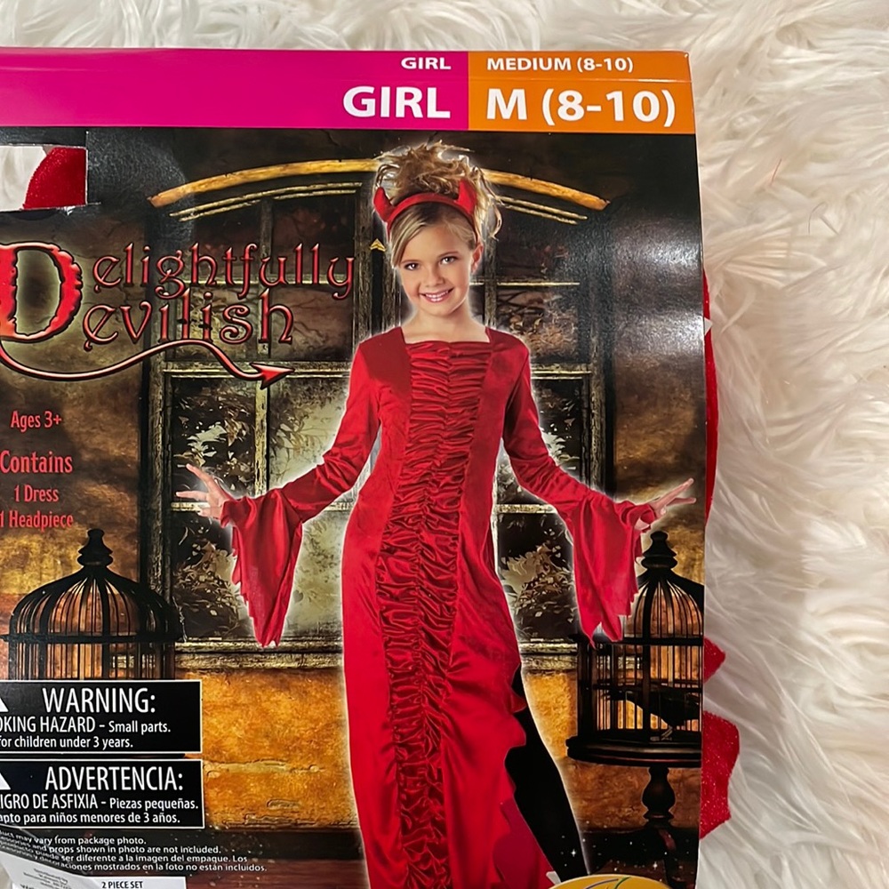Girls Halloween Devil Delightfully Devilish Halloween Costume M(8-10)👻